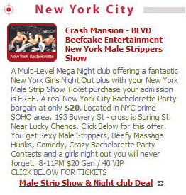 New York City Bachelorette party ideas with Beefcake male striptease shows.